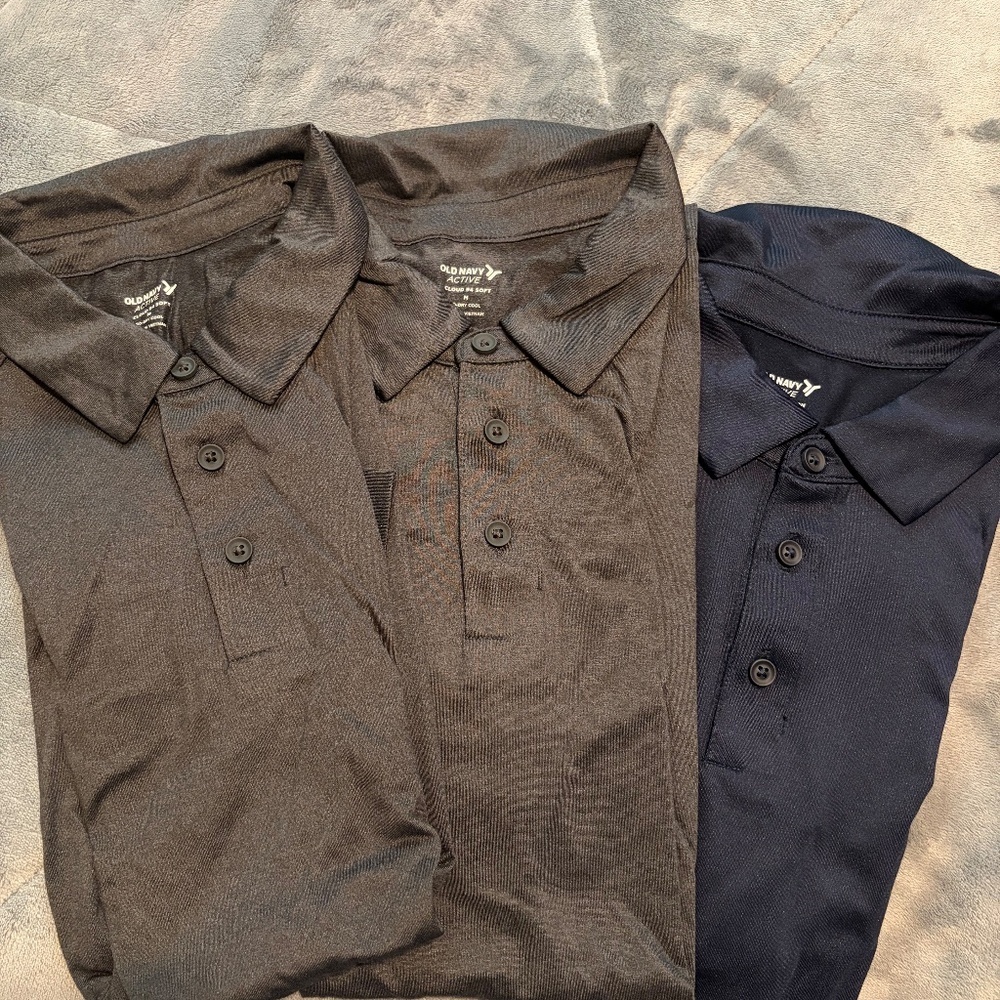 Old Navy Mens Three Polos Grey and Navy Size Medium - Mint Condition - Picture 2 of 2